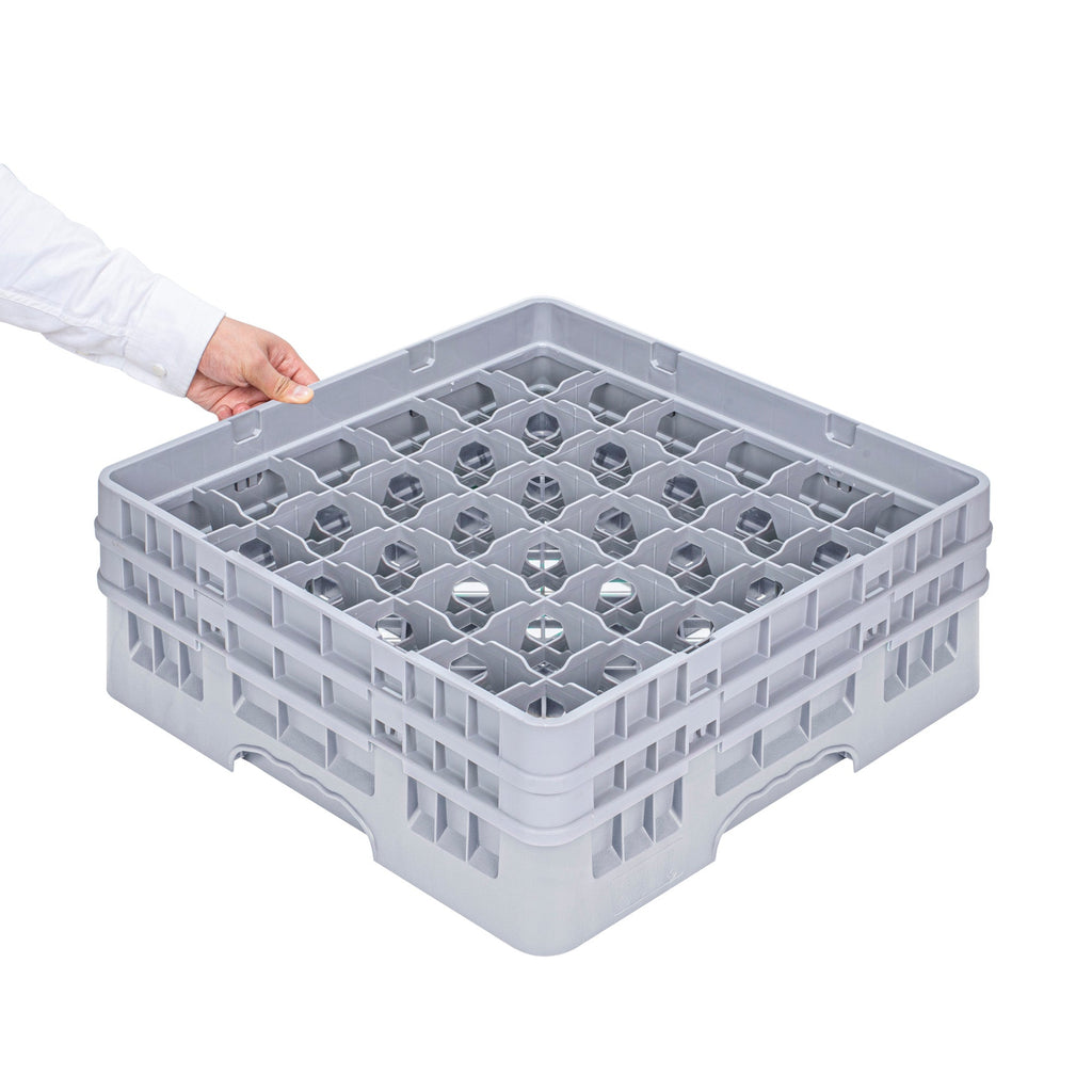 Clean Tek Professional Gray Glass Rack - 36 Compartments, 1 Full Drop and 1 Half Drop Extender - 19 3/4" x 19 3/4" x 7 1/4" - 1 count box