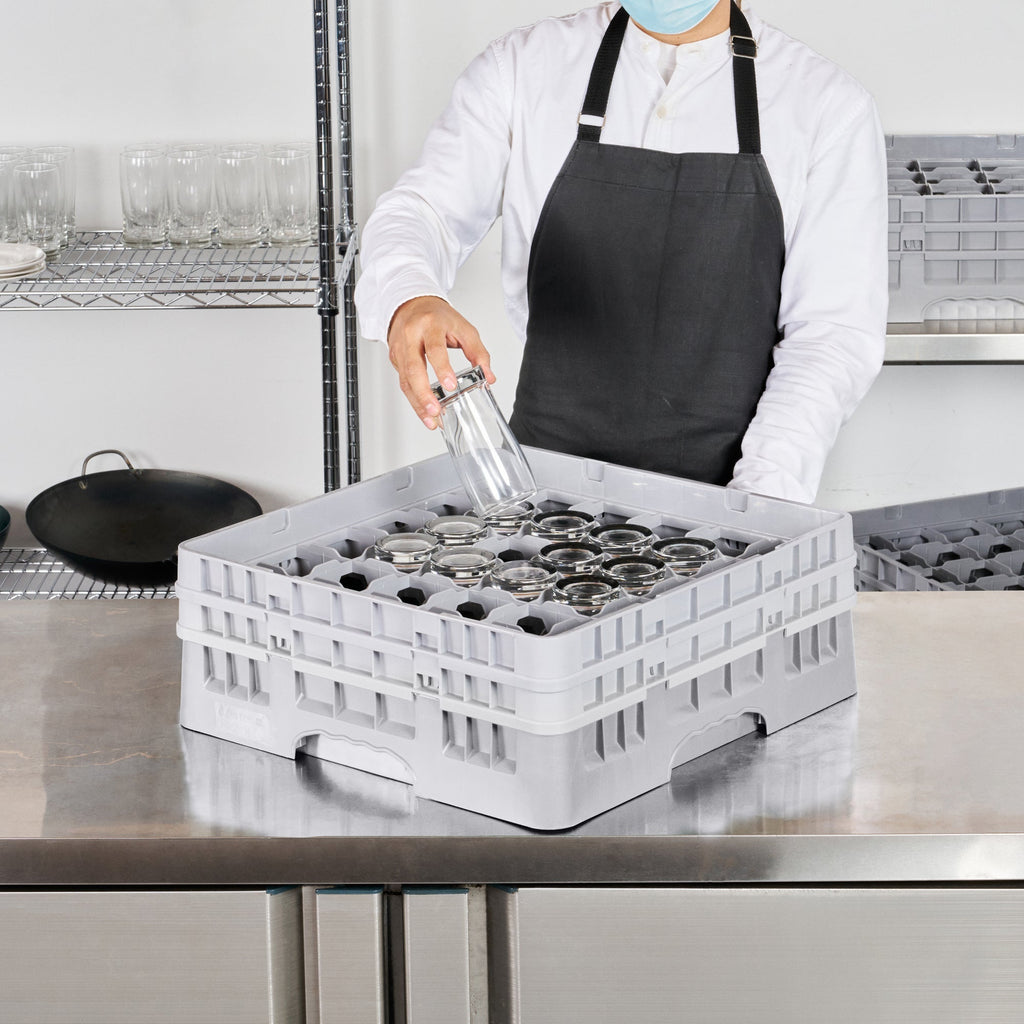Clean Tek Professional Gray Glass Rack - 36 Compartments, 1 Full Drop and 1 Half Drop Extender - 19 3/4" x 19 3/4" x 7 1/4" - 1 count box