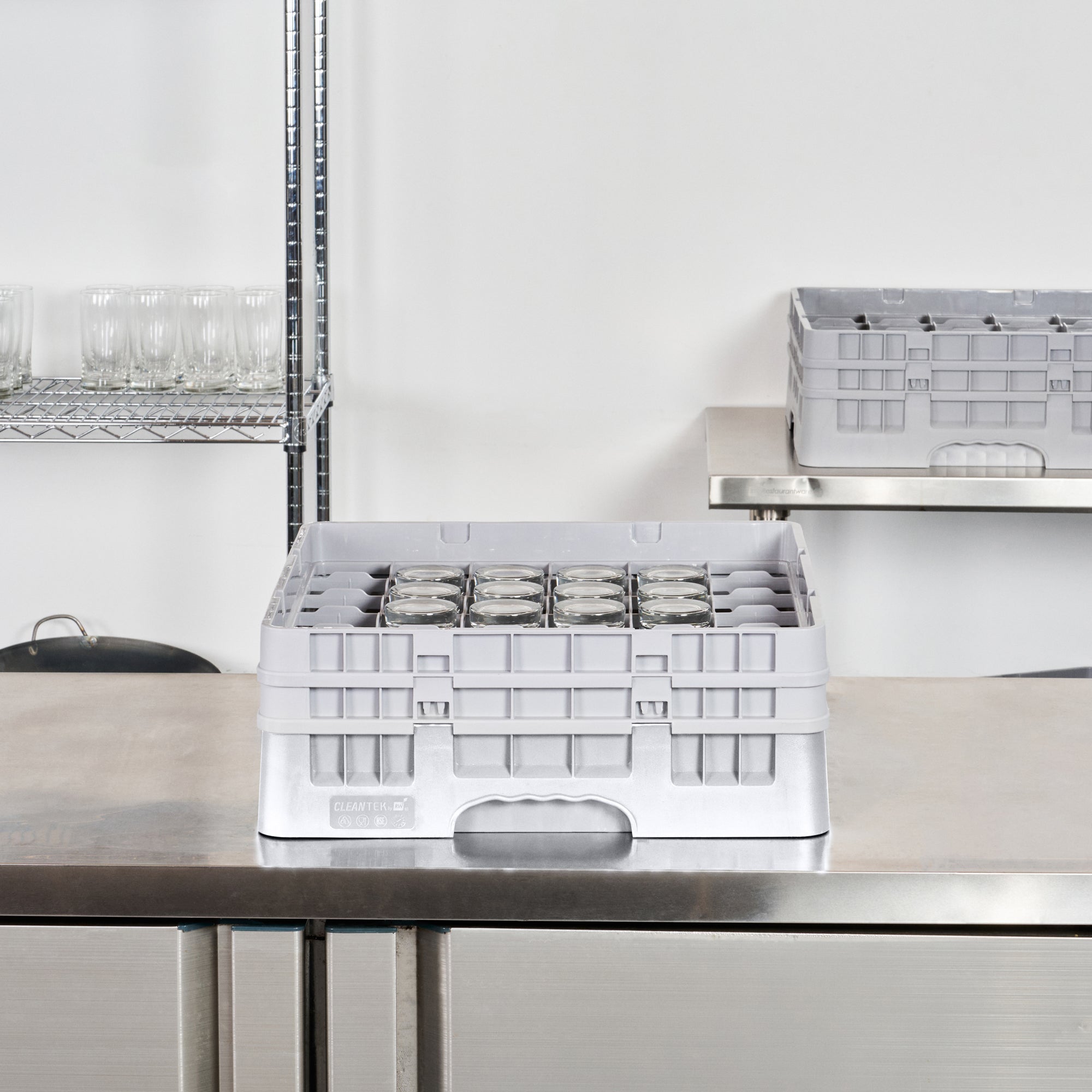 Clean Tek Professional Gray Glass Rack - 36 Compartments, 1 Full Drop and 1 Half Drop Extender - 19 3/4" x 19 3/4" x 7 1/4" - 1 count box