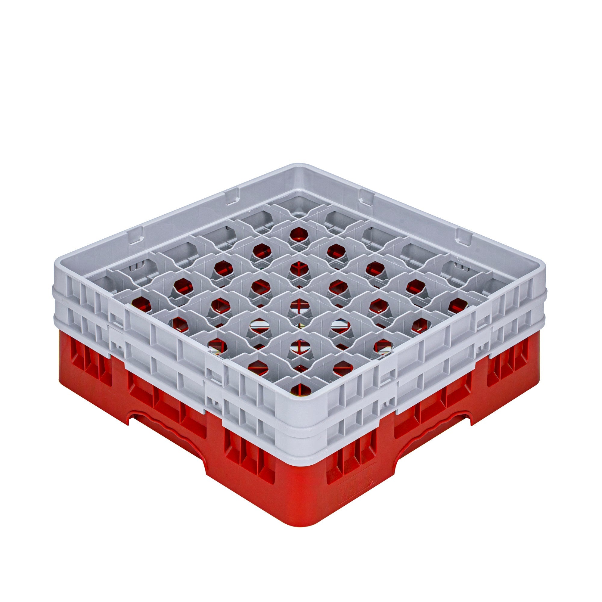 Clean Tek Professional Red Glass Rack - 36 Compartments, 1 Full Drop and 1 Half Drop Extender - 19 3/4" x 19 3/4" x 7 1/4" - 1 count box