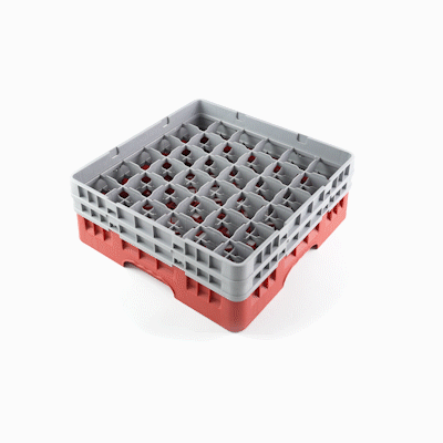 Clean Tek Professional Red Glass Rack - 36 Compartments, 1 Full Drop and 1 Half Drop Extender - 19 3/4" x 19 3/4" x 7 1/4" - 1 count box