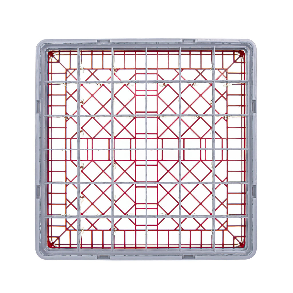 Clean Tek Professional Red Glass Rack - 36 Compartments, 1 Full Drop and 1 Half Drop Extender - 19 3/4" x 19 3/4" x 7 1/4" - 1 count box