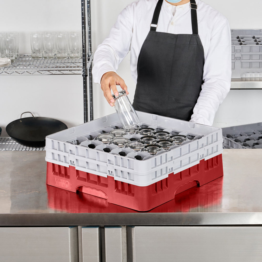 Clean Tek Professional Red Glass Rack - 36 Compartments, 1 Full Drop and 1 Half Drop Extender - 19 3/4" x 19 3/4" x 7 1/4" - 1 count box