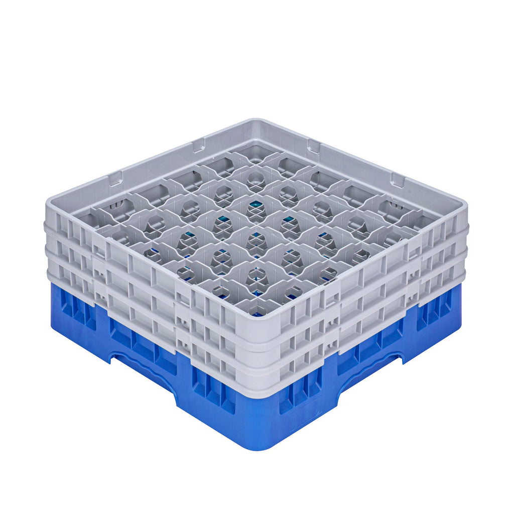 Clean Tek Professional Blue Glass Rack - 36 Compartments, 1 Full Drop and 2 Half Drop Extenders - 19 3/4" x 19 3/4" x 8 3/4" - 1 count box