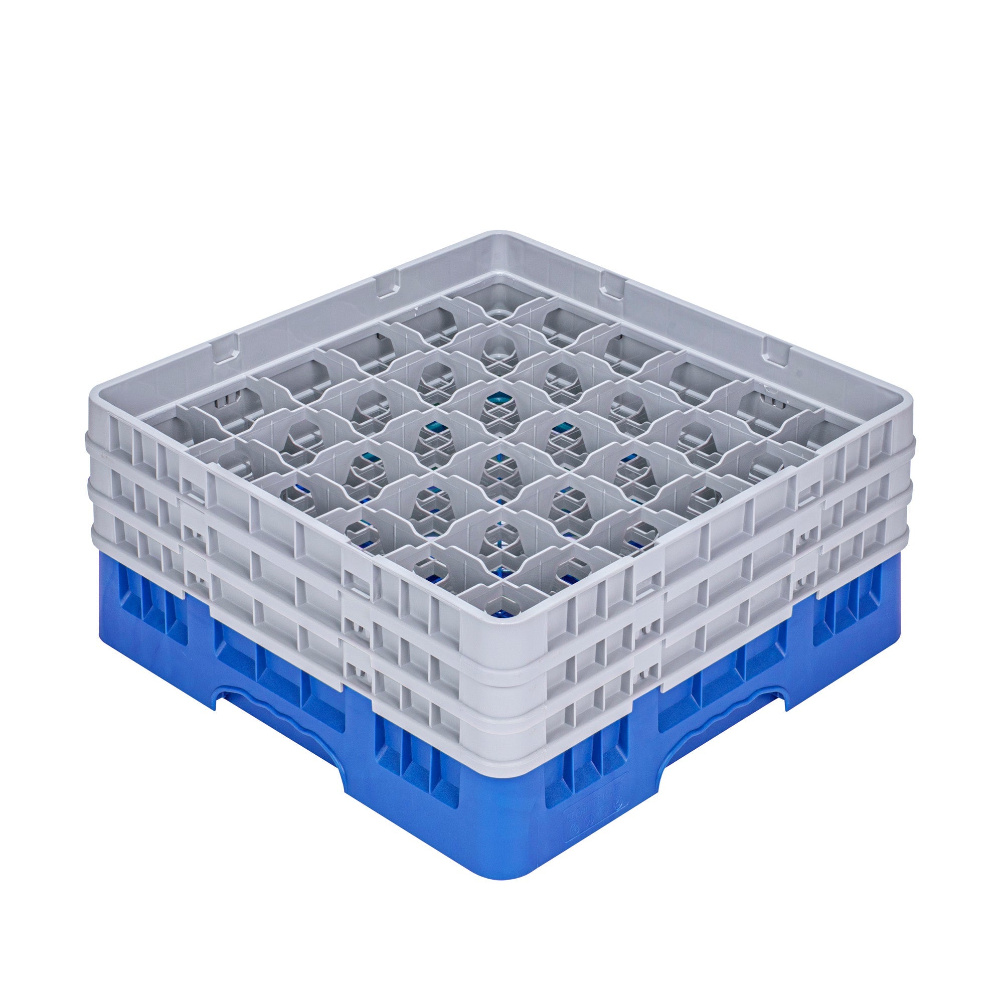 Clean Tek Professional Blue Glass Rack - 36 Compartments, 1 Full Drop and 2 Half Drop Extenders - 19 3/4" x 19 3/4" x 8 3/4" - 1 count box