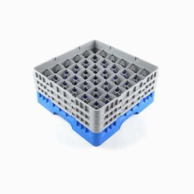 Clean Tek Professional Blue Glass Rack - 36 Compartments, 1 Full Drop and 2 Half Drop Extenders - 19 3/4" x 19 3/4" x 8 3/4" - 1 count box