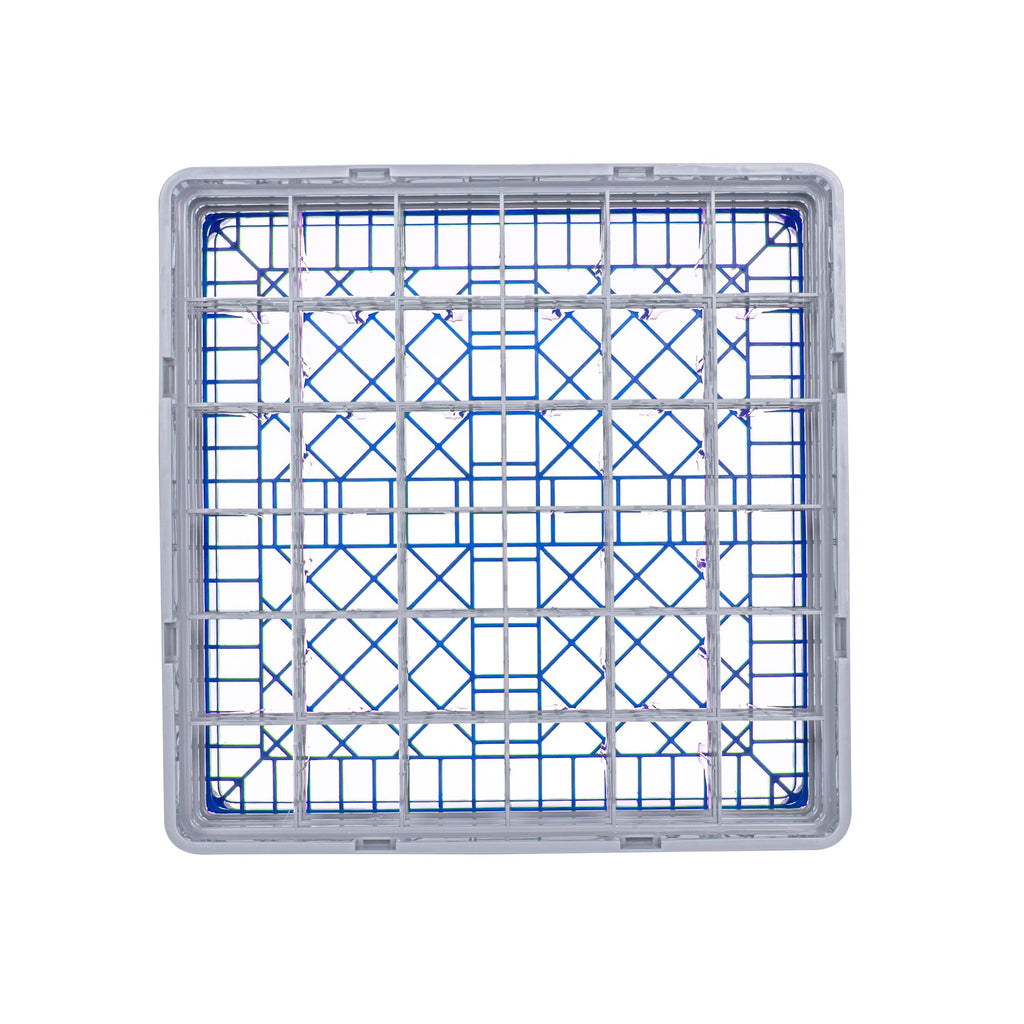 Clean Tek Professional Blue Glass Rack - 36 Compartments, 1 Full Drop and 2 Half Drop Extenders - 19 3/4" x 19 3/4" x 8 3/4" - 1 count box