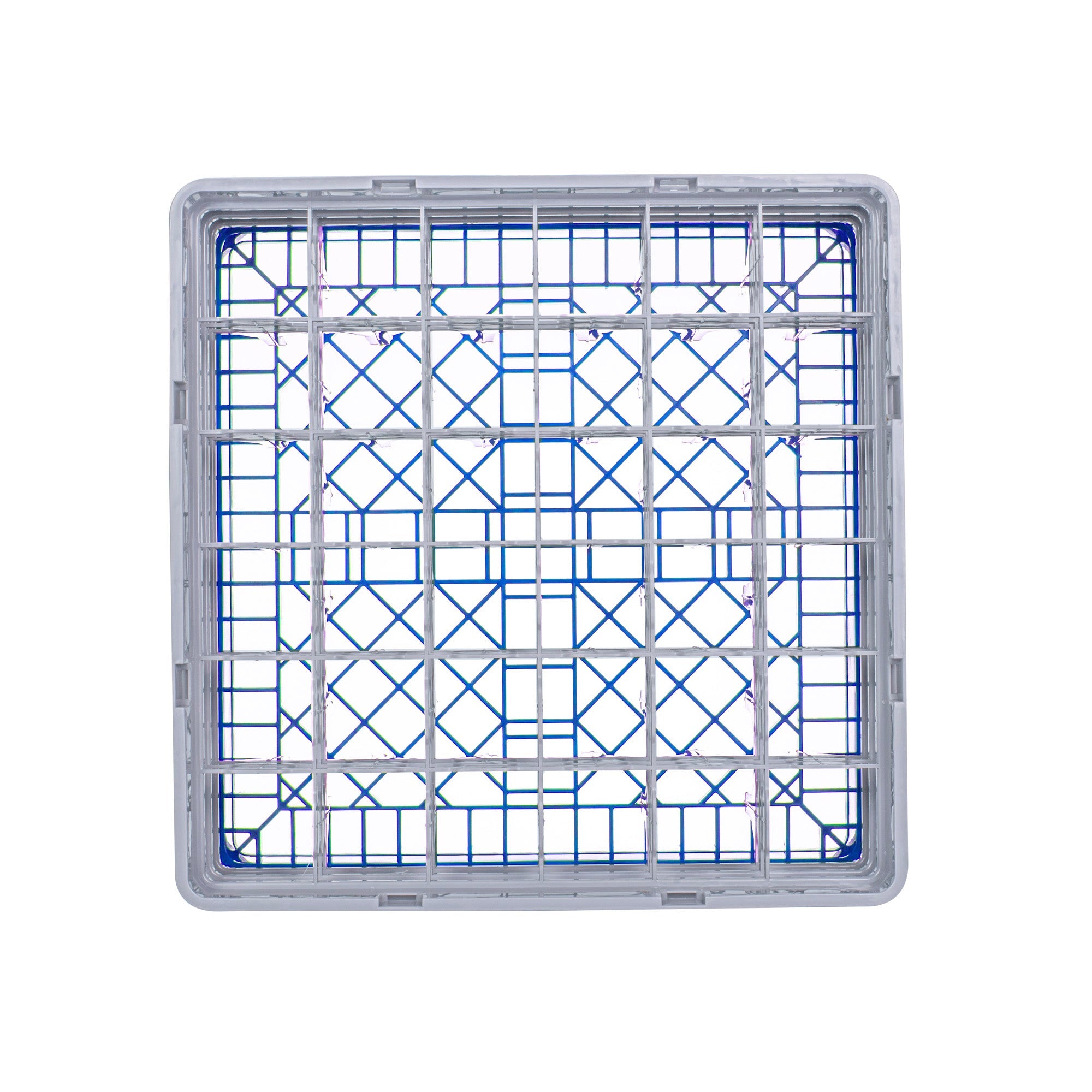 Clean Tek Professional Blue Glass Rack - 36 Compartments, 1 Full Drop and 2 Half Drop Extenders - 19 3/4" x 19 3/4" x 8 3/4" - 1 count box