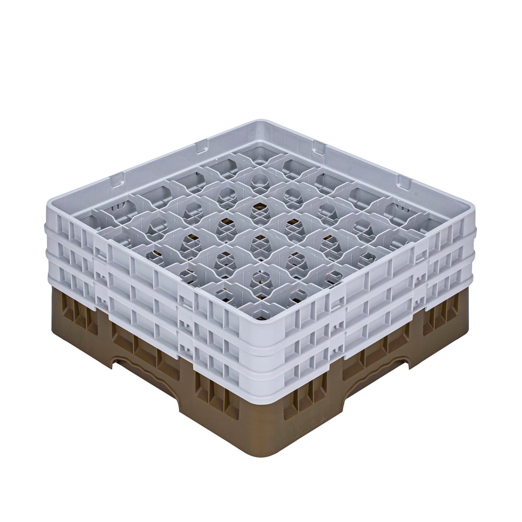 Clean Tek Professional Brown Glass Rack - 36 Compartments, 1 Full Drop and 2 Half Drop Extenders - 19 3/4" x 19 3/4" x 8 3/4" - 1 count box