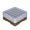 Clean Tek Professional Brown Glass Rack - 36 Compartments, 1 Full Drop and 2 Half Drop Extenders - 19 3/4" x 19 3/4" x 8 3/4" - 1 count box