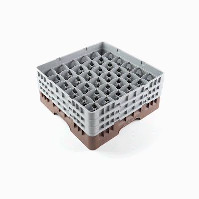 Clean Tek Professional Brown Glass Rack - 36 Compartments, 1 Full Drop and 2 Half Drop Extenders - 19 3/4" x 19 3/4" x 8 3/4" - 1 count box