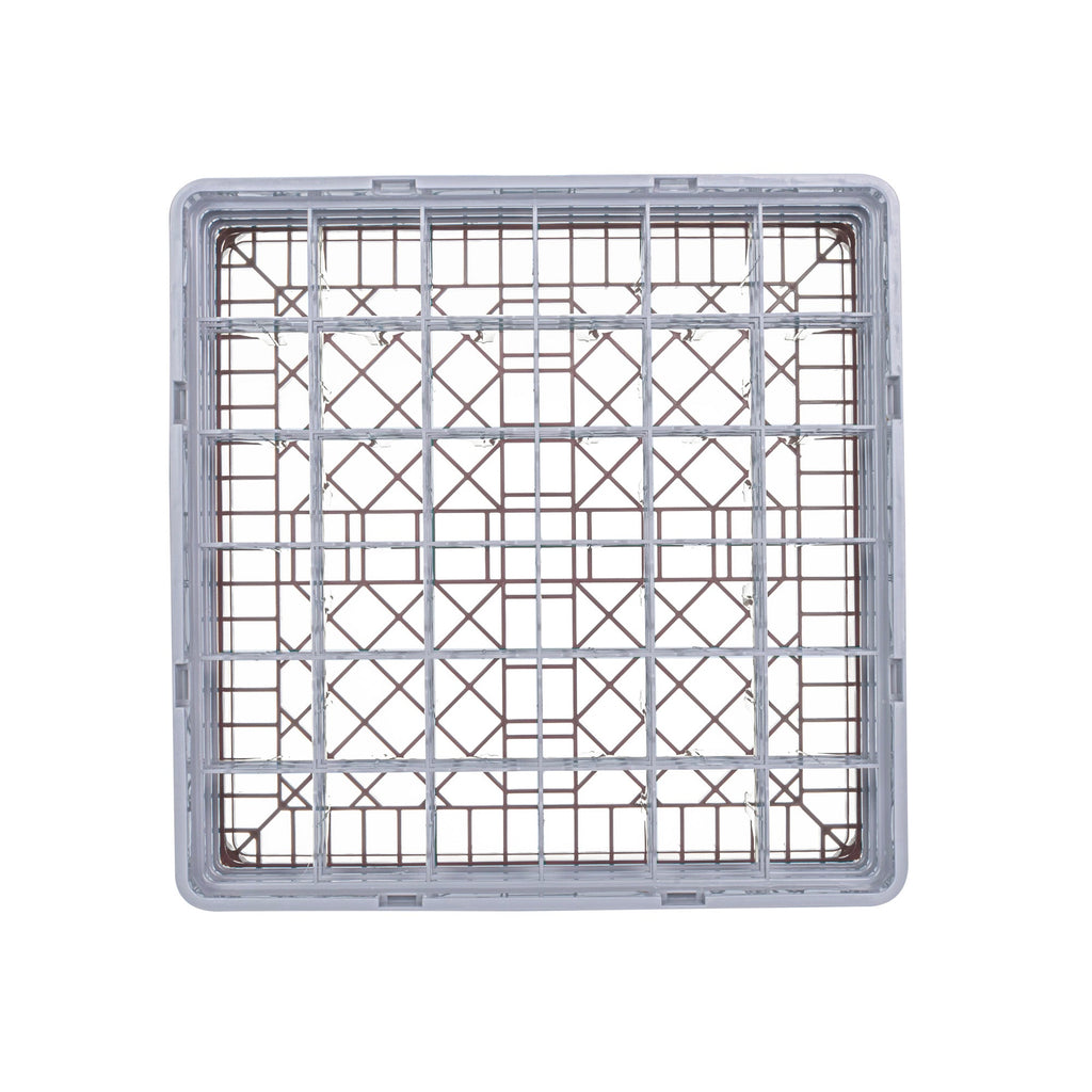 Clean Tek Professional Brown Glass Rack - 36 Compartments, 1 Full Drop and 2 Half Drop Extenders - 19 3/4" x 19 3/4" x 8 3/4" - 1 count box