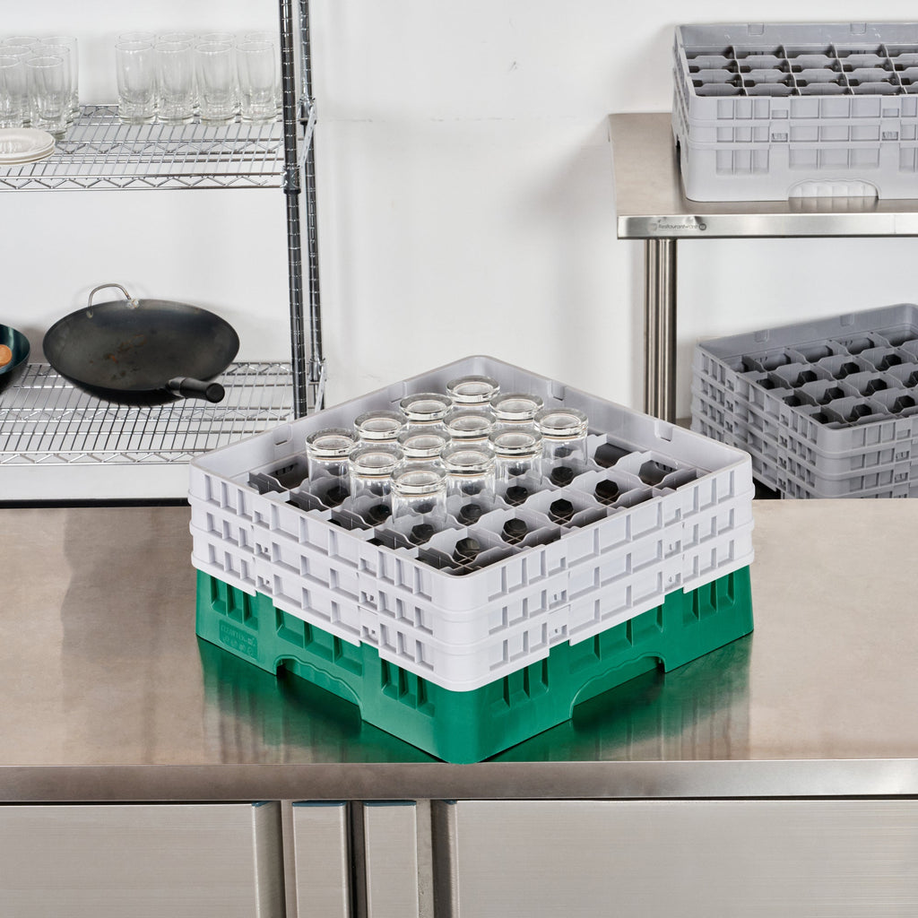 Clean Tek Professional Green Glass Rack - 36 Compartments, 1 Full Drop and 2 Half Drop Extenders - 19 3/4" x 19 3/4" x 8 3/4" - 1 count box