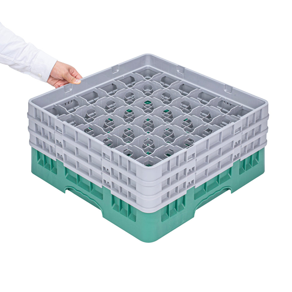 Clean Tek Professional Green Glass Rack - 36 Compartments, 1 Full Drop and 2 Half Drop Extenders - 19 3/4" x 19 3/4" x 8 3/4" - 1 count box
