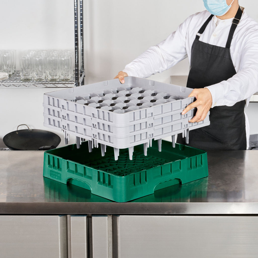 Clean Tek Professional Green Glass Rack - 36 Compartments, 1 Full Drop and 2 Half Drop Extenders - 19 3/4" x 19 3/4" x 8 3/4" - 1 count box