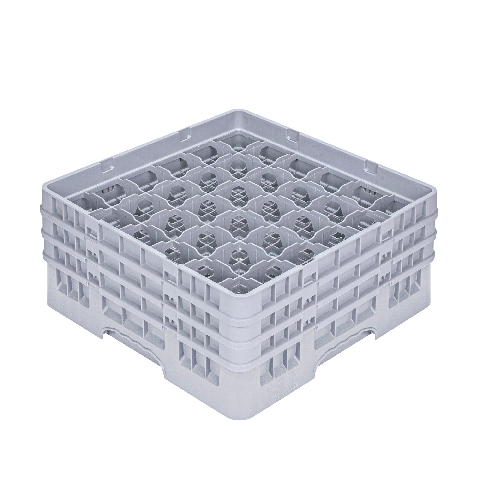 Clean Tek Professional Gray Glass Rack - 36 Compartments, 1 Full Drop and 2 Half Drop Extenders - 19 3/4" x 19 3/4" x 8 3/4" - 1 count box