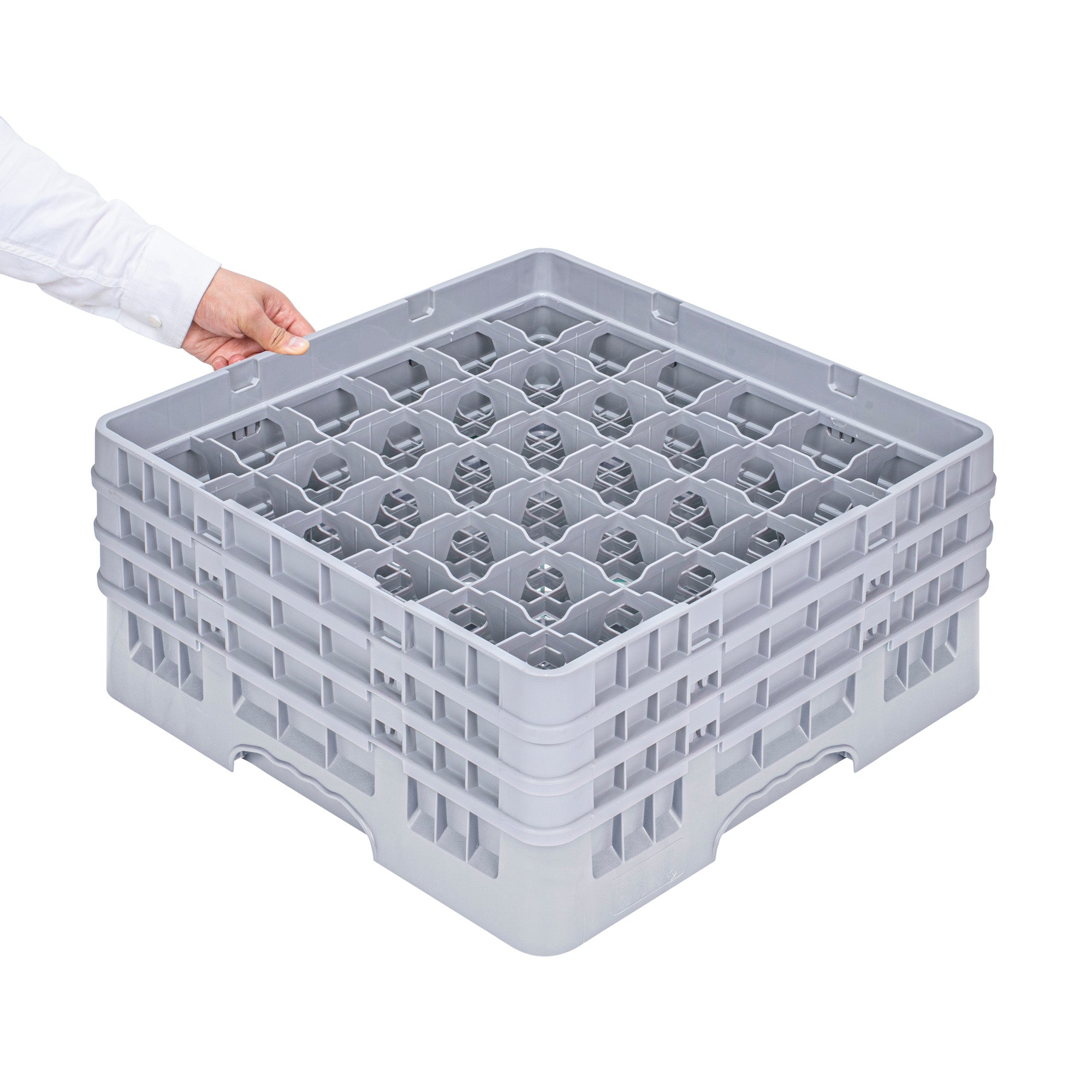 Clean Tek Professional Gray Glass Rack - 36 Compartments, 1 Full Drop and 2 Half Drop Extenders - 19 3/4" x 19 3/4" x 8 3/4" - 1 count box