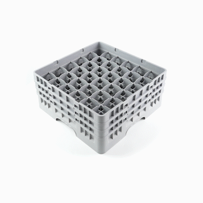 Clean Tek Professional Gray Glass Rack - 36 Compartments, 1 Full Drop and 2 Half Drop Extenders - 19 3/4" x 19 3/4" x 8 3/4" - 1 count box