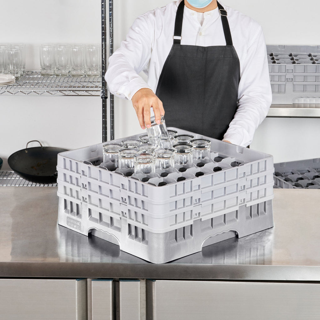 Clean Tek Professional Gray Glass Rack - 36 Compartments, 1 Full Drop and 2 Half Drop Extenders - 19 3/4" x 19 3/4" x 8 3/4" - 1 count box