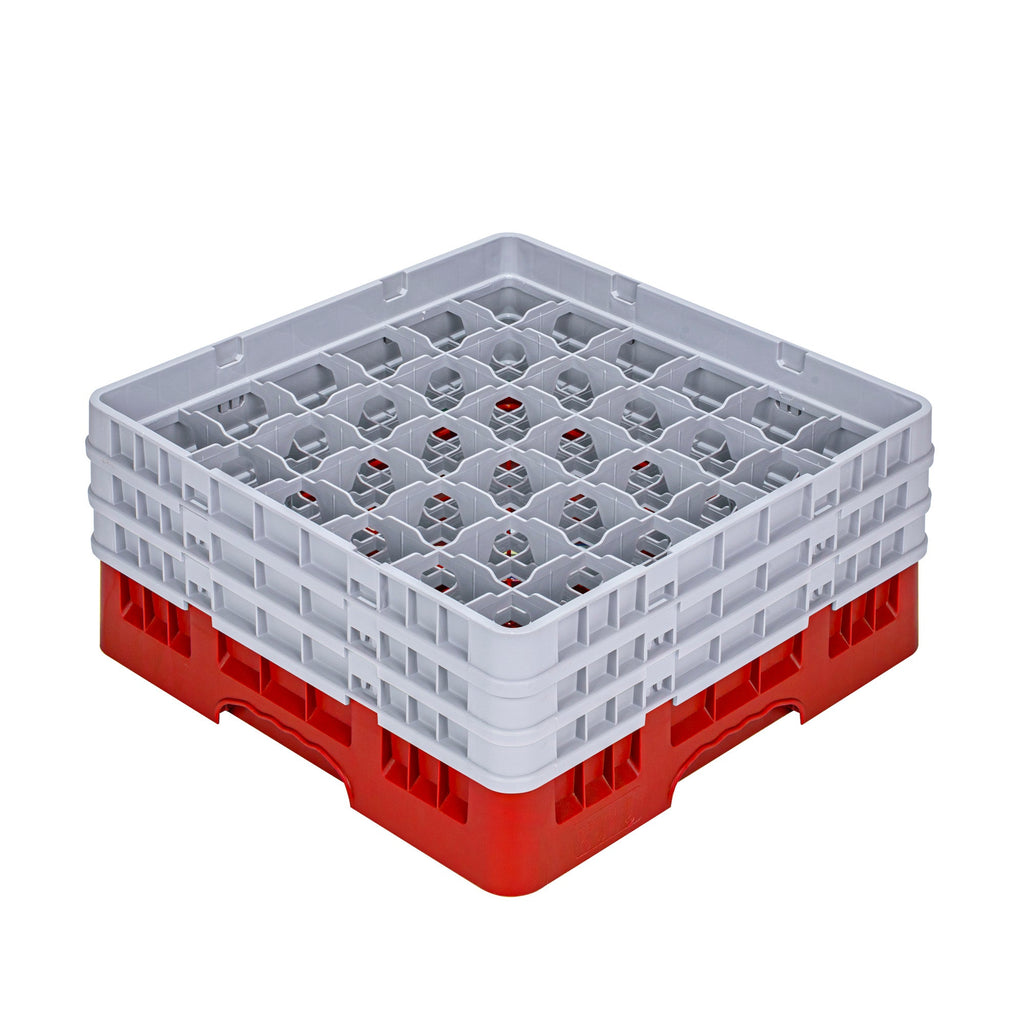 Clean Tek Professional Red Glass Rack - 36 Compartments, 1 Full Drop and 2 Half Drop Extenders - 19 3/4" x 19 3/4" x 8 3/4" - 1 count box