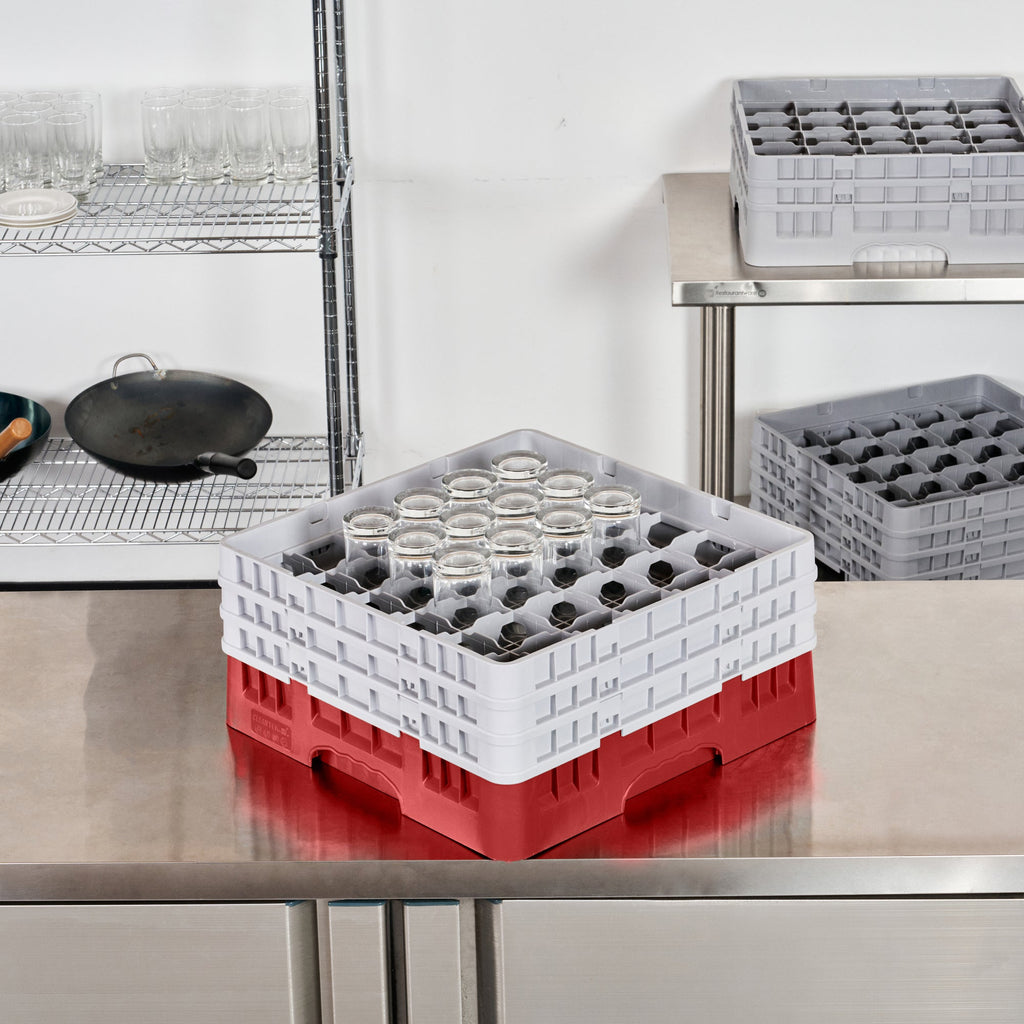 Clean Tek Professional Red Glass Rack - 36 Compartments, 1 Full Drop and 2 Half Drop Extenders - 19 3/4" x 19 3/4" x 8 3/4" - 1 count box
