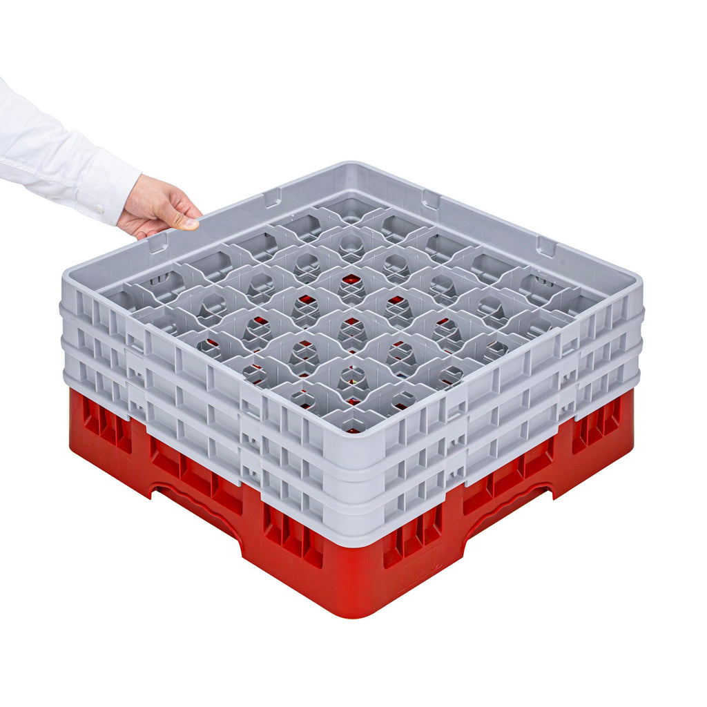Clean Tek Professional Red Glass Rack - 36 Compartments, 1 Full Drop and 2 Half Drop Extenders - 19 3/4" x 19 3/4" x 8 3/4" - 1 count box