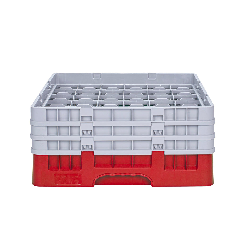 Clean Tek Professional Red Glass Rack - 36 Compartments, 1 Full Drop and 2 Half Drop Extenders - 19 3/4" x 19 3/4" x 8 3/4" - 1 count box