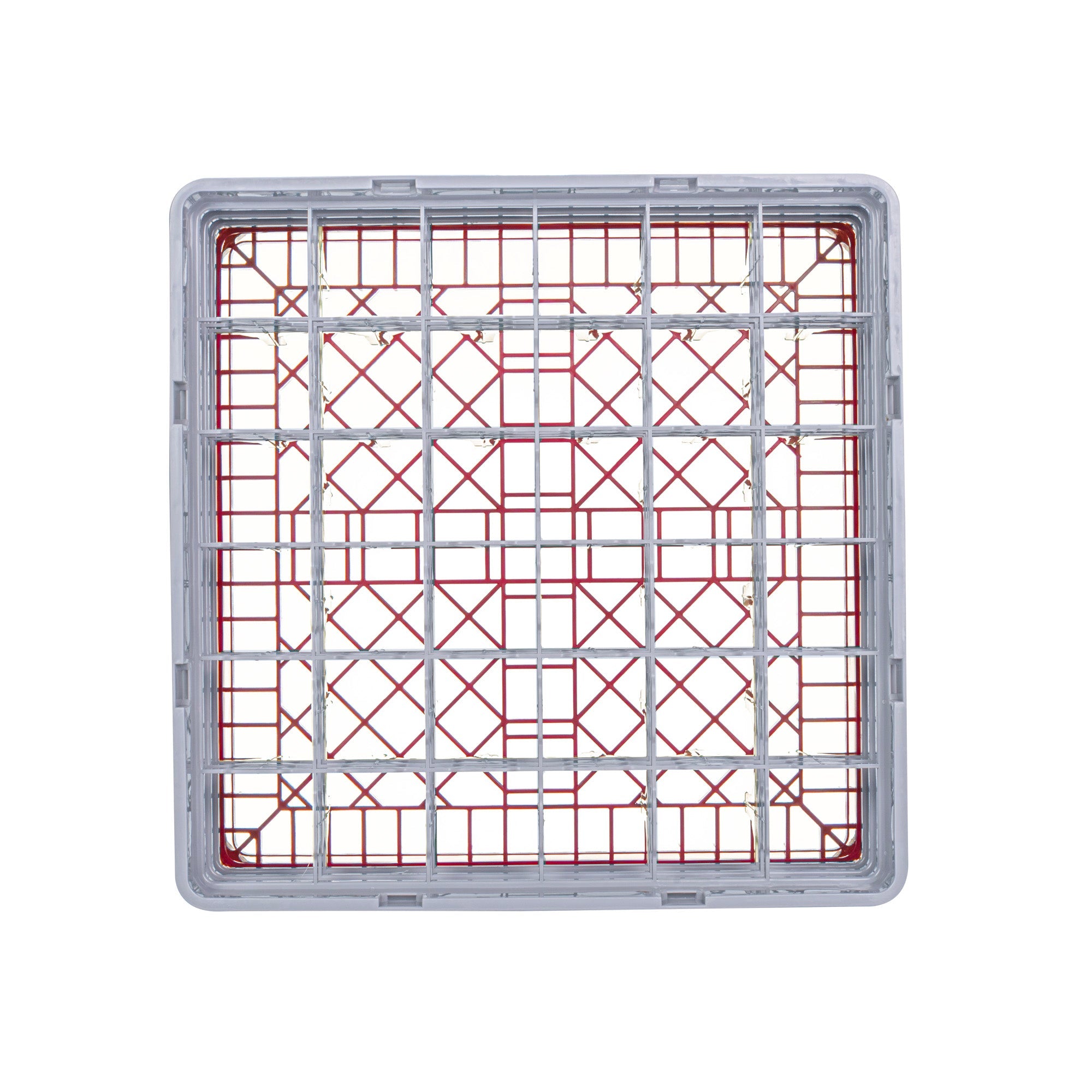 Clean Tek Professional Red Glass Rack - 36 Compartments, 1 Full Drop and 2 Half Drop Extenders - 19 3/4" x 19 3/4" x 8 3/4" - 1 count box