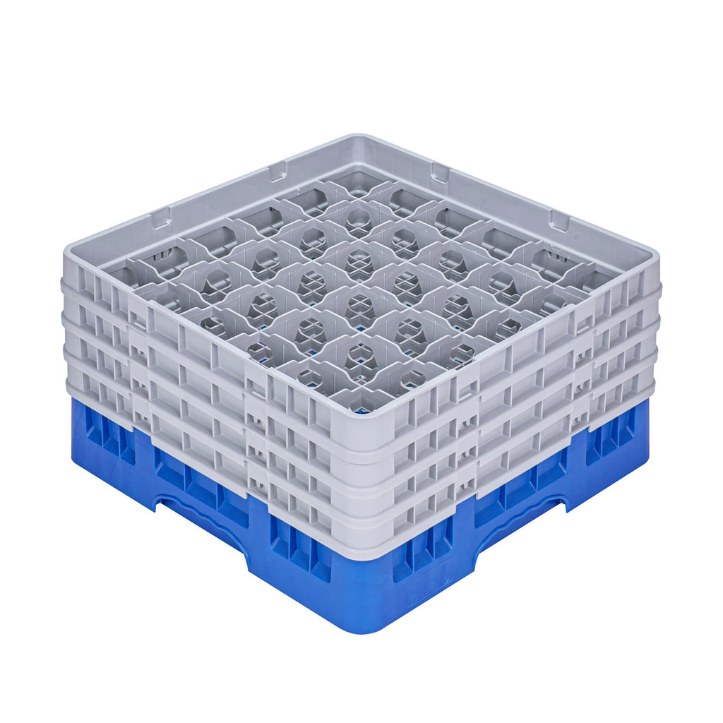 Clean Tek Professional Blue Glass Rack - 36 Compartments, 1 Full Drop and 3 Half Drop Extenders - 19 3/4" x 19 3/4" x 10 1/2" - 1 count box