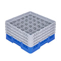 Clean Tek Professional Blue Glass Rack - 36 Compartments, 1 Full Drop and 3 Half Drop Extenders - 19 3/4" x 19 3/4" x 10 1/2" - 1 count box
