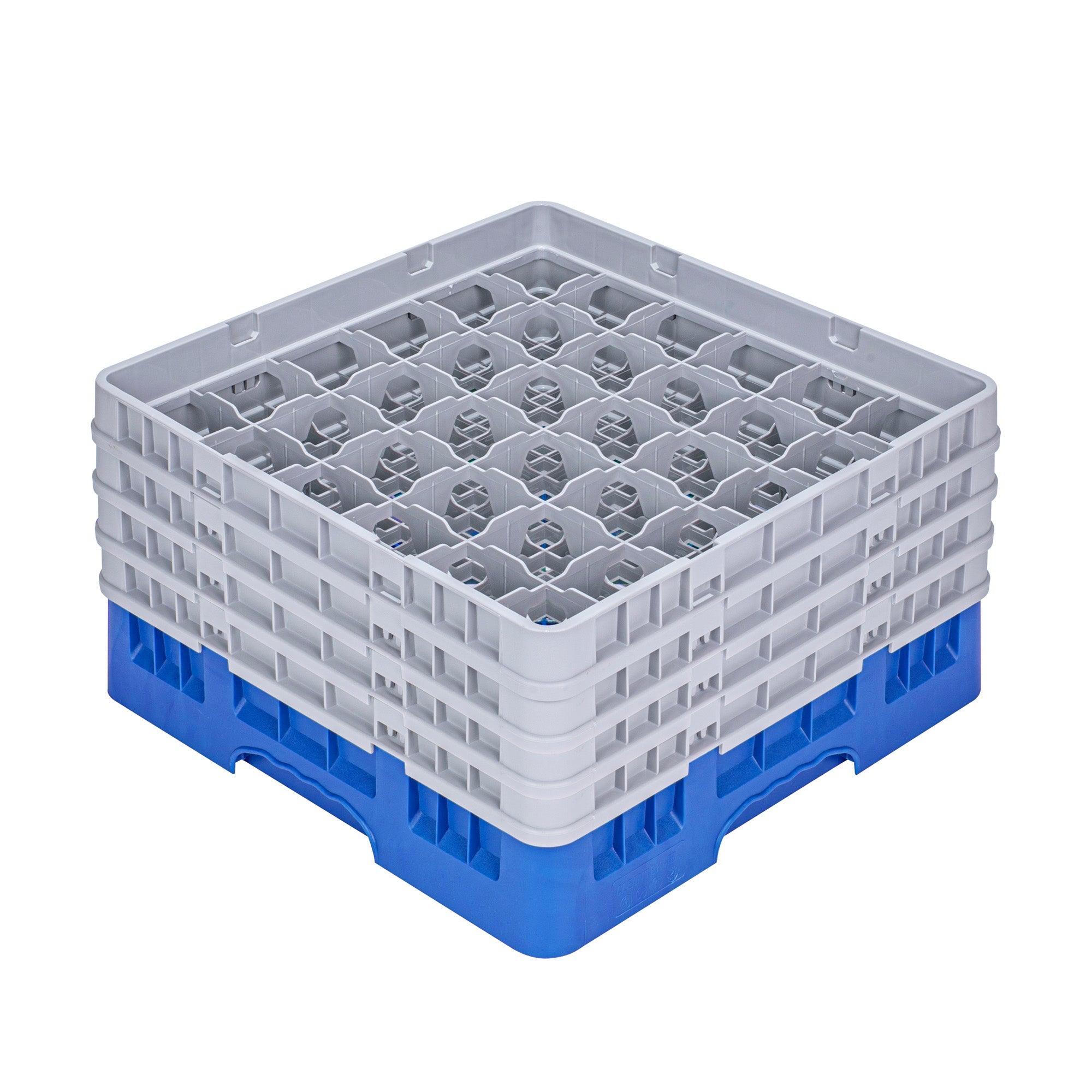 Clean Tek Professional Blue Glass Rack - 36 Compartments, 1 Full Drop and 3 Half Drop Extenders - 19 3/4" x 19 3/4" x 10 1/2" - 1 count box
