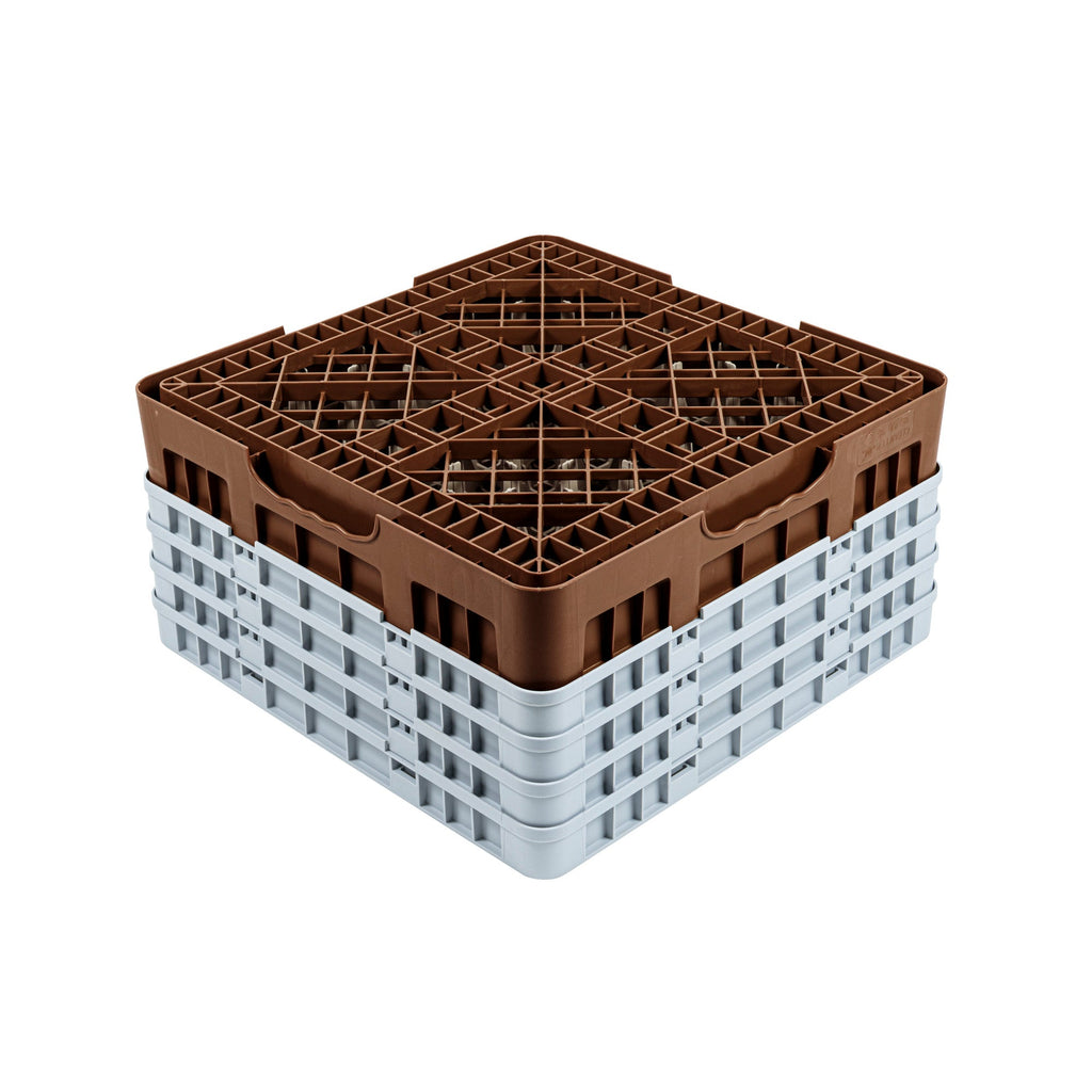 Clean Tek Professional Brown Glass Rack - 36 Compartments, 1 Full Drop and 3 Half Drop Extenders - 19 3/4" x 19 3/4" x 10 1/2" - 1 count box