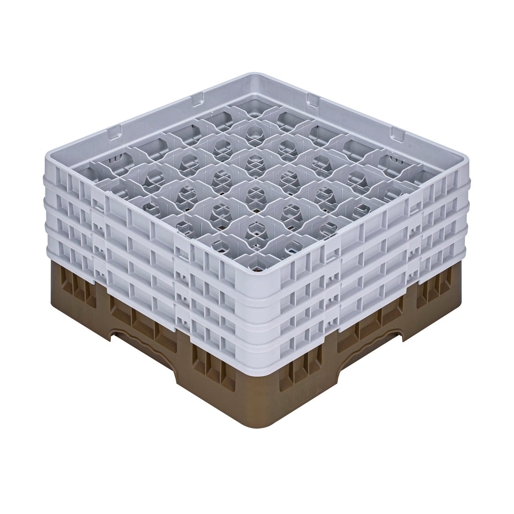Clean Tek Professional Brown Glass Rack - 36 Compartments, 1 Full Drop and 3 Half Drop Extenders - 19 3/4" x 19 3/4" x 10 1/2" - 1 count box
