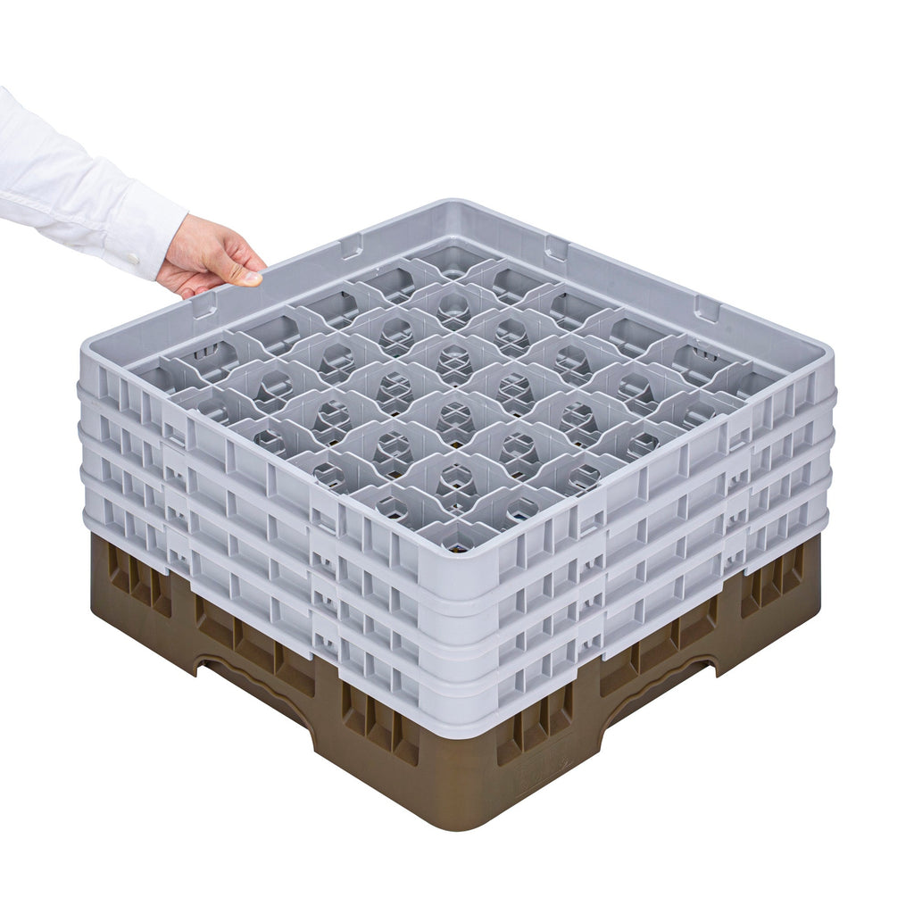 Clean Tek Professional Brown Glass Rack - 36 Compartments, 1 Full Drop and 3 Half Drop Extenders - 19 3/4" x 19 3/4" x 10 1/2" - 1 count box