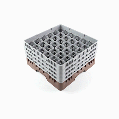 Clean Tek Professional Brown Glass Rack - 36 Compartments, 1 Full Drop and 3 Half Drop Extenders - 19 3/4" x 19 3/4" x 10 1/2" - 1 count box