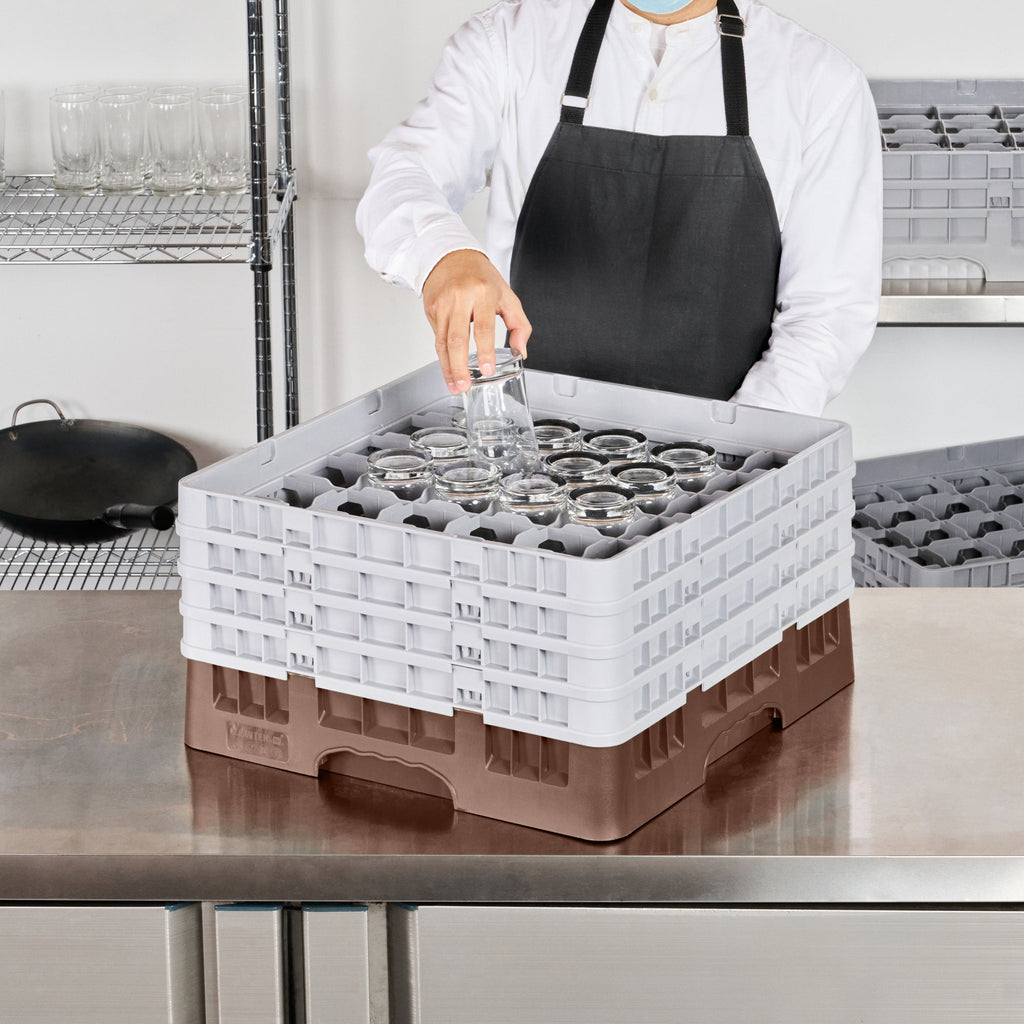Clean Tek Professional Brown Glass Rack - 36 Compartments, 1 Full Drop and 3 Half Drop Extenders - 19 3/4" x 19 3/4" x 10 1/2" - 1 count box