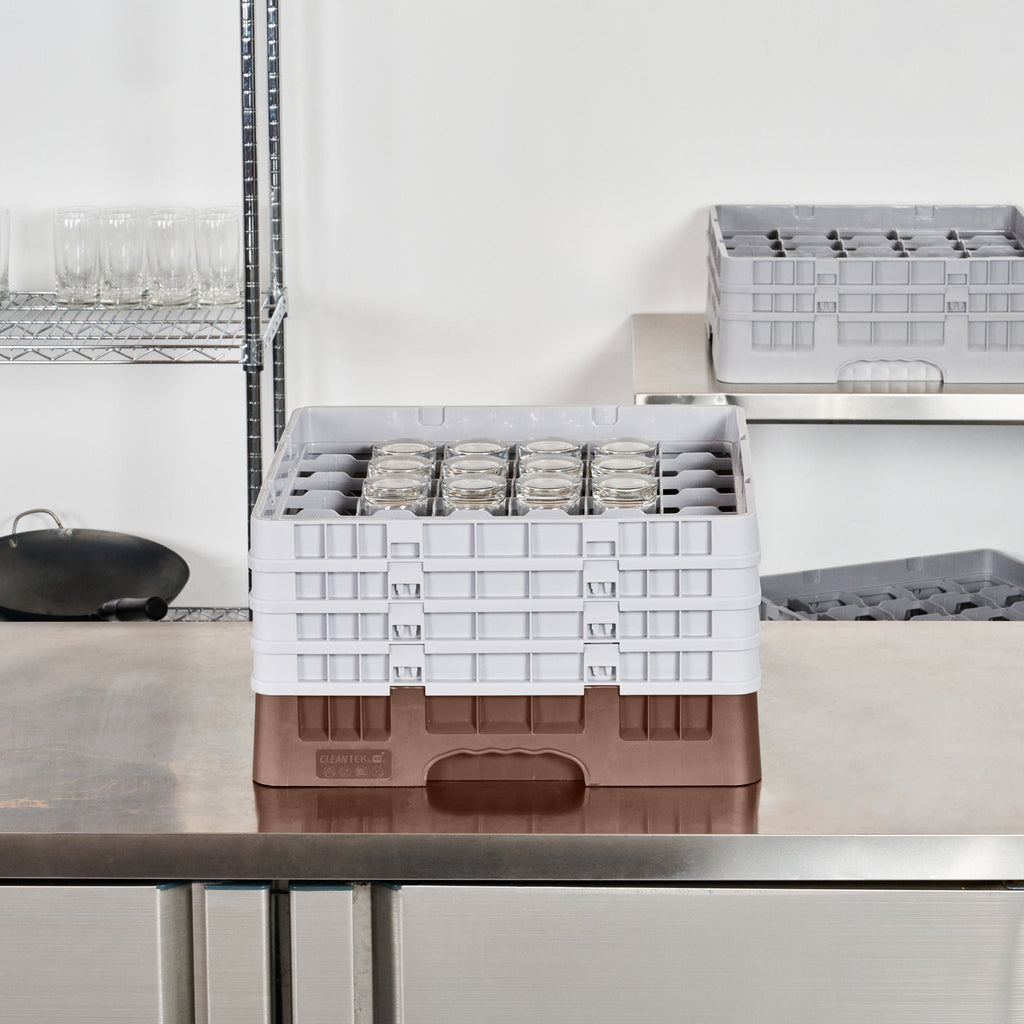 Clean Tek Professional Brown Glass Rack - 36 Compartments, 1 Full Drop and 3 Half Drop Extenders - 19 3/4" x 19 3/4" x 10 1/2" - 1 count box