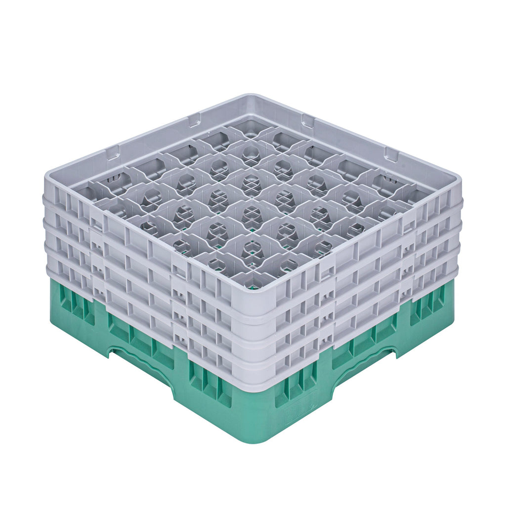 Clean Tek Professional Green Glass Rack - 36 Compartments, 1 Full Drop and 3 Half Drop Extenders - 19 3/4" x 19 3/4" x 10 1/2" - 1 count box