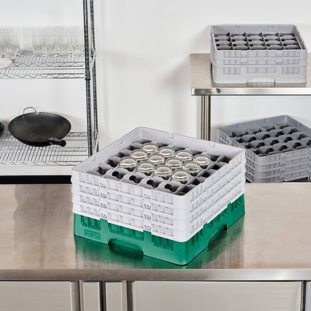 Clean Tek Professional Green Glass Rack - 36 Compartments, 1 Full Drop and 3 Half Drop Extenders - 19 3/4" x 19 3/4" x 10 1/2" - 1 count box