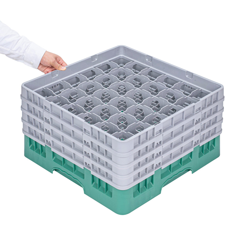 Clean Tek Professional Green Glass Rack - 36 Compartments, 1 Full Drop and 3 Half Drop Extenders - 19 3/4" x 19 3/4" x 10 1/2" - 1 count box
