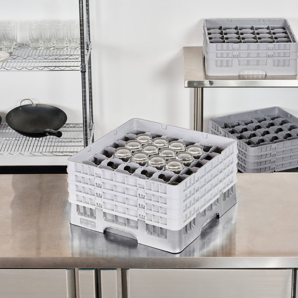 Clean Tek Professional Gray Glass Rack - 36 Compartments, 1 Full Drop and 3 Half Drop Extenders - 19 3/4" x 19 3/4" x 10 1/2" - 1 count box