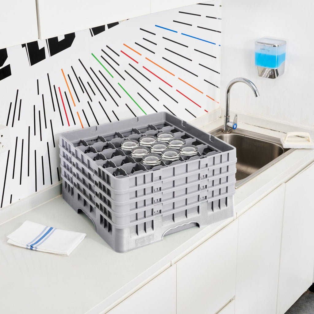 Clean Tek Professional Gray Glass Rack - 36 Compartments, 1 Full Drop and 3 Half Drop Extenders - 19 3/4" x 19 3/4" x 10 1/2" - 1 count box