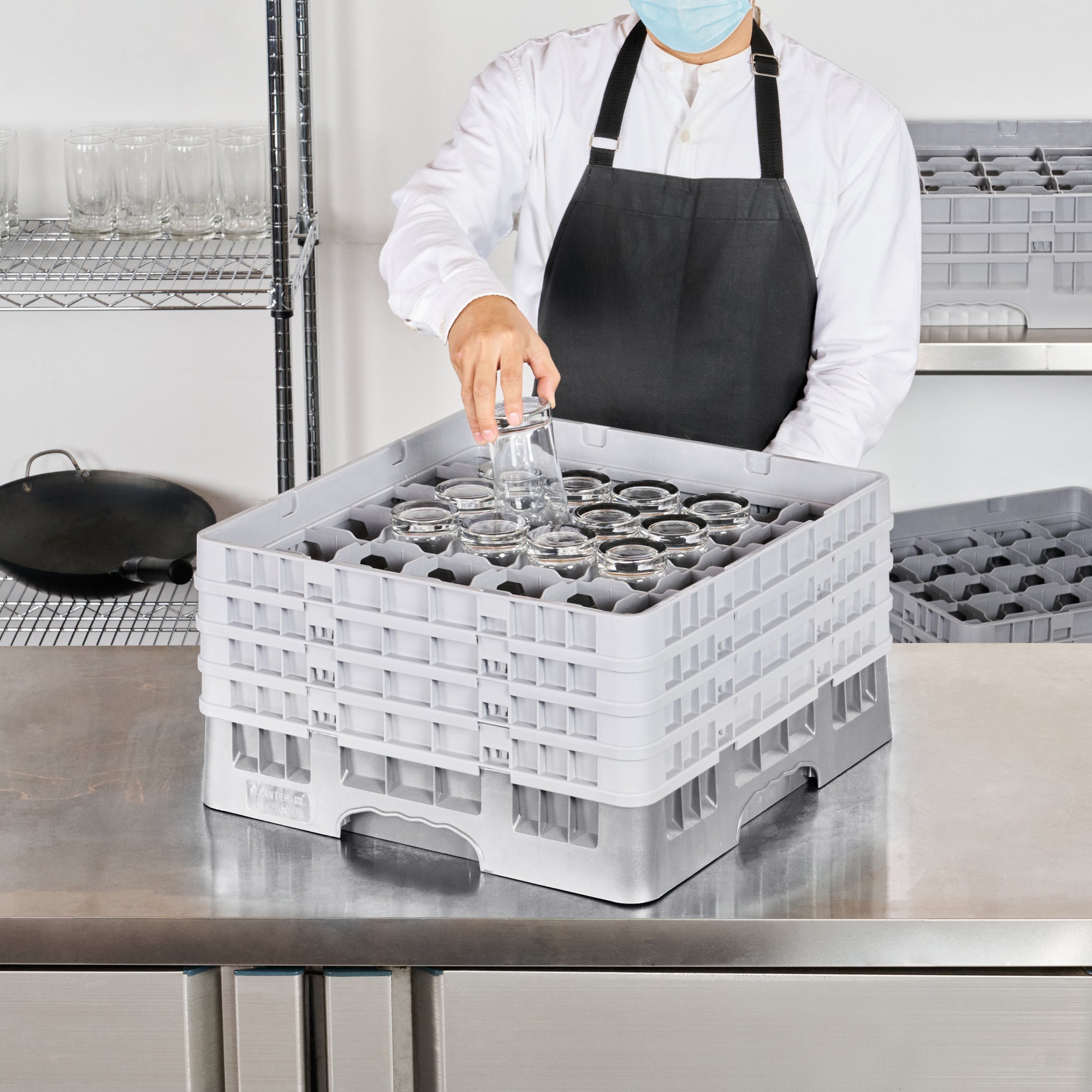 Clean Tek Professional Gray Glass Rack - 36 Compartments, 1 Full Drop and 3 Half Drop Extenders - 19 3/4" x 19 3/4" x 10 1/2" - 1 count box