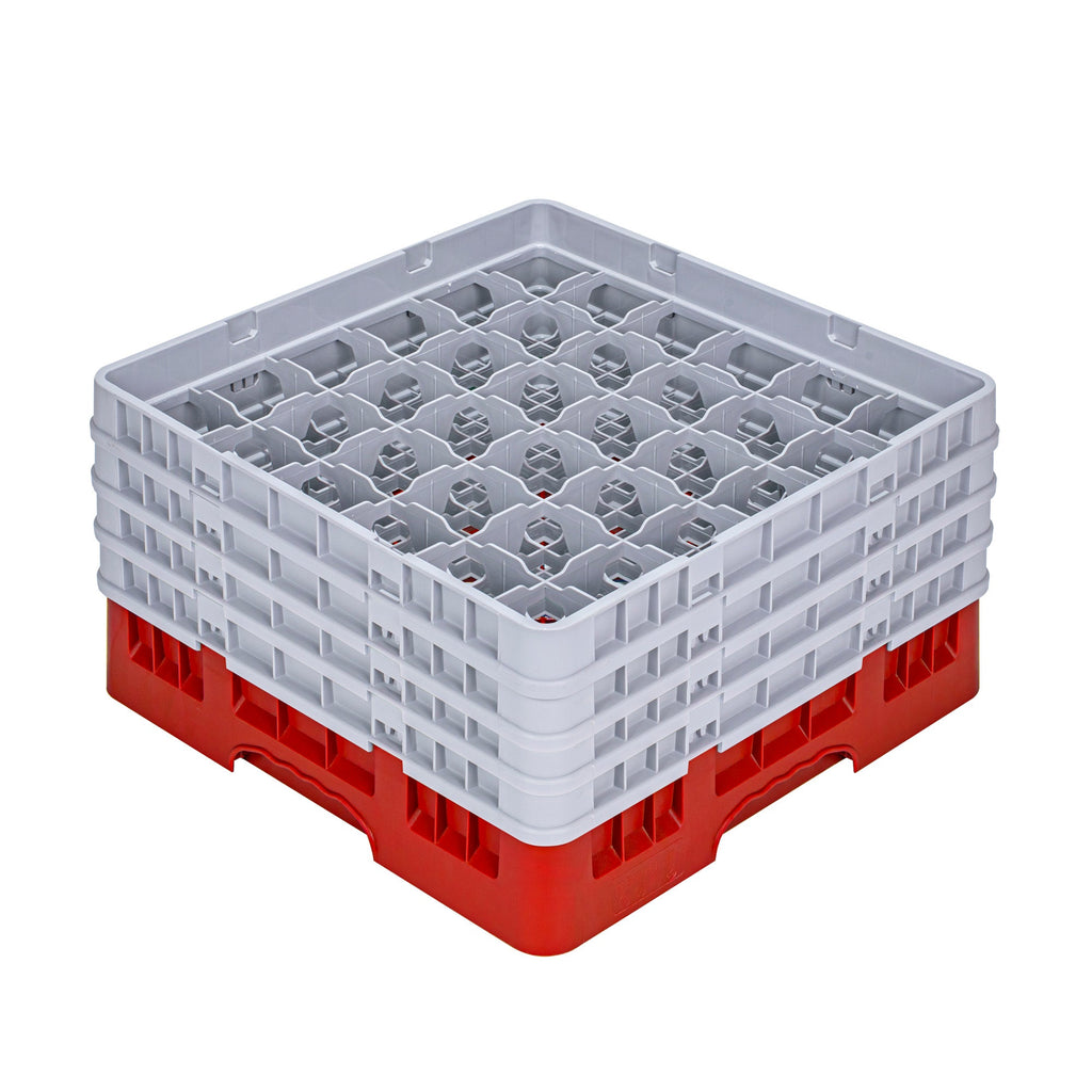 Clean Tek Professional Red Glass Rack - 36 Compartments, 1 Full Drop and 3 Half Drop Extenders - 19 3/4" x 19 3/4" x 10 1/2" - 1 count box