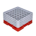 Clean Tek Professional Red Glass Rack - 36 Compartments, 1 Full Drop and 3 Half Drop Extenders - 19 3/4" x 19 3/4" x 10 1/2" - 1 count box