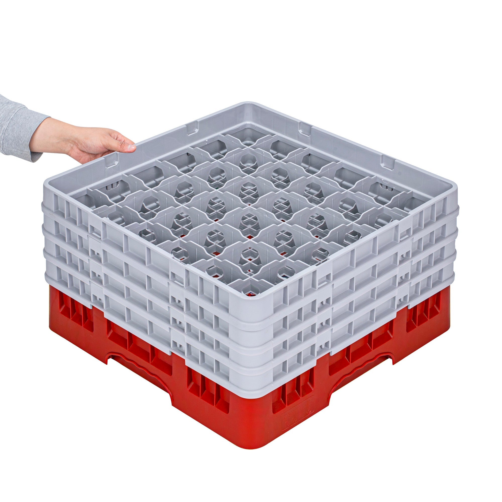 Clean Tek Professional Red Glass Rack - 36 Compartments, 1 Full Drop and 3 Half Drop Extenders - 19 3/4" x 19 3/4" x 10 1/2" - 1 count box