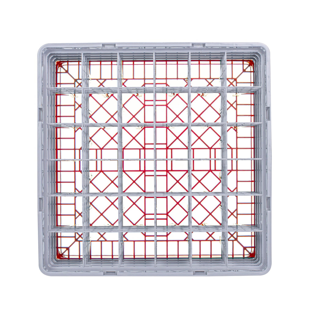 Clean Tek Professional Red Glass Rack - 36 Compartments, 1 Full Drop and 3 Half Drop Extenders - 19 3/4" x 19 3/4" x 10 1/2" - 1 count box
