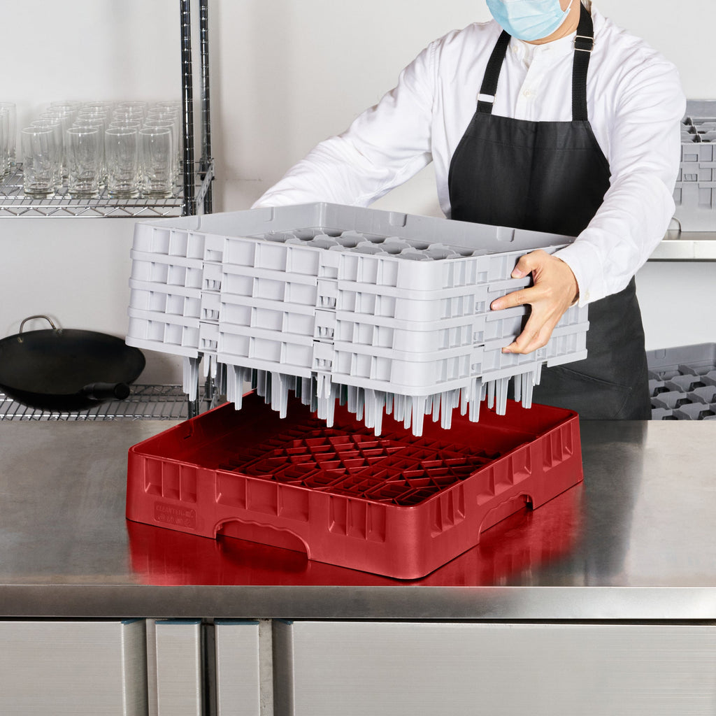 Clean Tek Professional Red Glass Rack - 36 Compartments, 1 Full Drop and 3 Half Drop Extenders - 19 3/4" x 19 3/4" x 10 1/2" - 1 count box