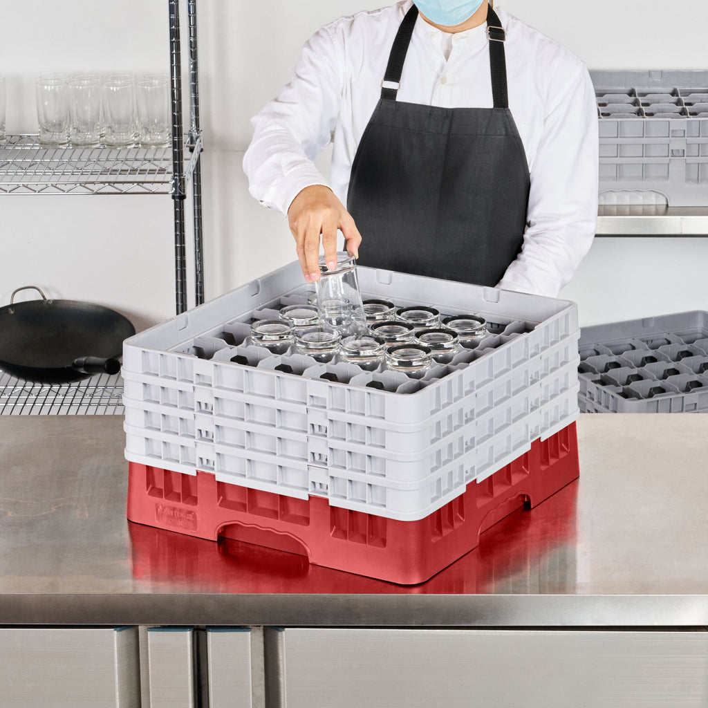 Clean Tek Professional Red Glass Rack - 36 Compartments, 1 Full Drop and 3 Half Drop Extenders - 19 3/4" x 19 3/4" x 10 1/2" - 1 count box
