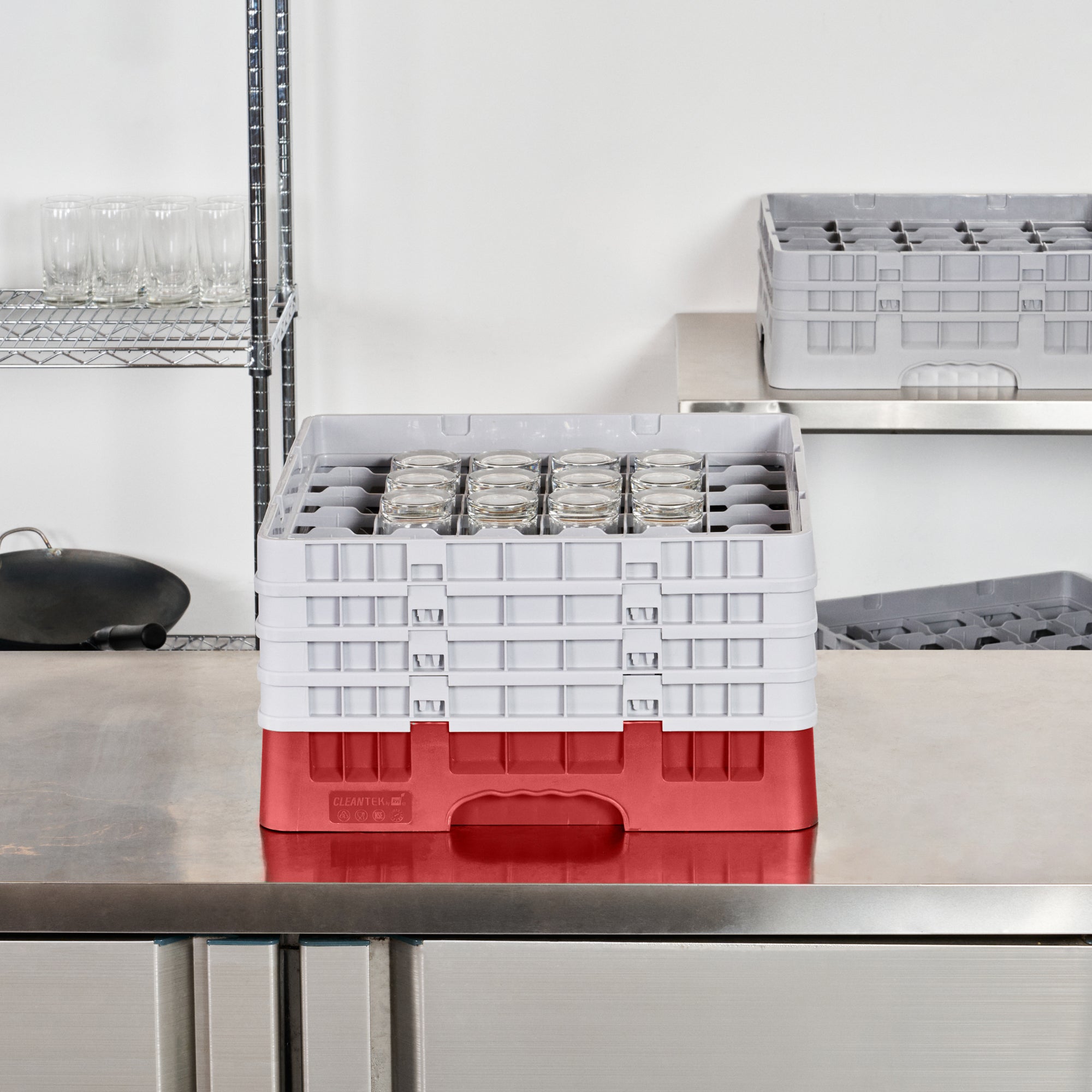 Clean Tek Professional Red Glass Rack - 36 Compartments, 1 Full Drop and 3 Half Drop Extenders - 19 3/4" x 19 3/4" x 10 1/2" - 1 count box